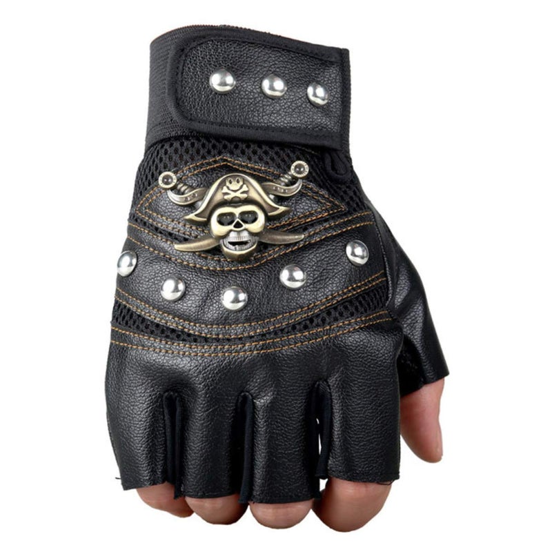 Halloluck Black Studded Gloves Steampunk Gothic Punk 80s Rocker Costume Rivet Motorcycle Car Driving Gloves Captain Fingerless Mittens - Image 5